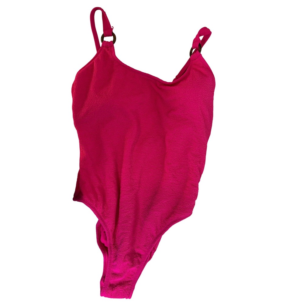 Shade & Shore Hot Pink One Piece Swimsuit High Cut Ring Detail‎ L (12-14)